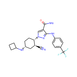 N#C[C@H]1C[C@H](NC2CCC2)CC[C@@H]1n1cc(C(N)=O)c(Nc2ccc(C(F)(F)F)cc2)n1 ZINC000221889815