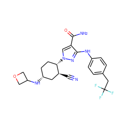 N#C[C@H]1C[C@H](NC2COC2)CC[C@@H]1n1cc(C(N)=O)c(Nc2ccc(CC(F)(F)F)cc2)n1 ZINC000204991826