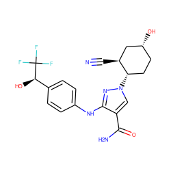 N#C[C@H]1C[C@H](O)CC[C@@H]1n1cc(C(N)=O)c(Nc2ccc([C@@H](O)C(F)(F)F)cc2)n1 ZINC000222973028