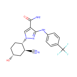 N#C[C@H]1C[C@H](O)CC[C@@H]1n1cc(C(N)=O)c(Nc2ccc(C(F)(F)F)cc2)n1 ZINC000204965947