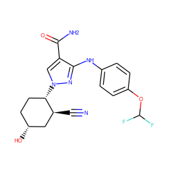 N#C[C@H]1C[C@H](O)CC[C@@H]1n1cc(C(N)=O)c(Nc2ccc(OC(F)F)cc2)n1 ZINC000204966098