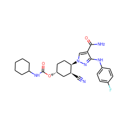 N#C[C@H]1C[C@H](OC(=O)NC2CCCCC2)CC[C@H]1n1cc(C(N)=O)c(Nc2ccc(F)cc2)n1 ZINC000221862189