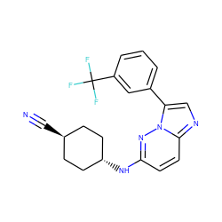 N#C[C@H]1CC[C@H](Nc2ccc3ncc(-c4cccc(C(F)(F)F)c4)n3n2)CC1 ZINC001772593041