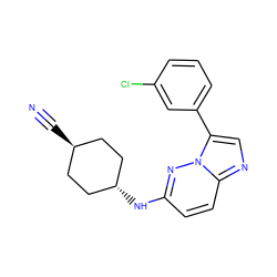 N#C[C@H]1CC[C@H](Nc2ccc3ncc(-c4cccc(Cl)c4)n3n2)CC1 ZINC001772646752