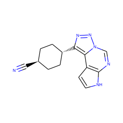 N#C[C@H]1CC[C@H](c2nnn3cnc4[nH]ccc4c23)CC1 ZINC001772606940