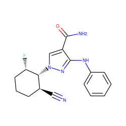 N#C[C@H]1CCC[C@H](F)[C@@H]1n1cc(C(N)=O)c(Nc2ccccc2)n1 ZINC000221183558