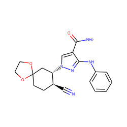 N#C[C@H]1CCC2(C[C@@H]1n1cc(C(N)=O)c(Nc3ccccc3)n1)OCCO2 ZINC000218555199