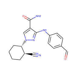 N#C[C@H]1CCCC[C@@H]1n1cc(C(N)=O)c(Nc2ccc(C=O)cc2)n1 ZINC000221133256