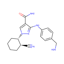 N#C[C@H]1CCCC[C@@H]1n1cc(C(N)=O)c(Nc2ccc(CN)cc2)n1 ZINC000221195872