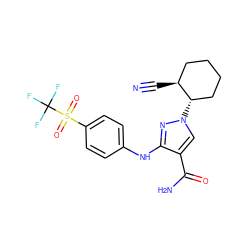 N#C[C@H]1CCCC[C@@H]1n1cc(C(N)=O)c(Nc2ccc(S(=O)(=O)C(F)(F)F)cc2)n1 ZINC000205037332