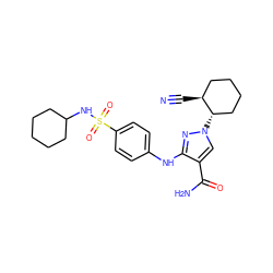 N#C[C@H]1CCCC[C@@H]1n1cc(C(N)=O)c(Nc2ccc(S(=O)(=O)NC3CCCCC3)cc2)n1 ZINC000221141648