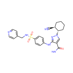 N#C[C@H]1CCCC[C@@H]1n1cc(C(N)=O)c(Nc2ccc(S(=O)(=O)NCc3ccncc3)cc2)n1 ZINC000204947278