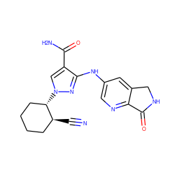 N#C[C@H]1CCCC[C@@H]1n1cc(C(N)=O)c(Nc2cnc3c(c2)CNC3=O)n1 ZINC000204947026