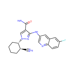 N#C[C@H]1CCCC[C@@H]1n1cc(C(N)=O)c(Nc2cnc3ccc(F)cc3c2)n1 ZINC000221096966