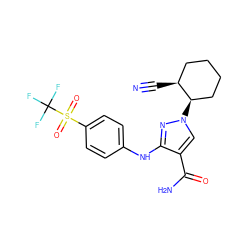 N#C[C@H]1CCCC[C@H]1n1cc(C(N)=O)c(Nc2ccc(S(=O)(=O)C(F)(F)F)cc2)n1 ZINC000205037315