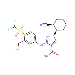 N#C[C@H]1CCCC[C@H]1n1cc(C(N)=O)c(Nc2ccc(S(=O)(=O)C(F)F)c(CO)c2)n1 ZINC000222972632