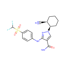 N#C[C@H]1CCCC[C@H]1n1cc(C(N)=O)c(Nc2ccc(S(=O)(=O)C(F)F)cc2)n1 ZINC000221886874