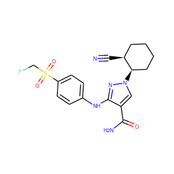 N#C[C@H]1CCCC[C@H]1n1cc(C(N)=O)c(Nc2ccc(S(=O)(=O)CF)cc2)n1 ZINC000221141832