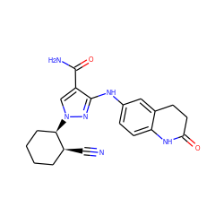 N#C[C@H]1CCCC[C@H]1n1cc(C(N)=O)c(Nc2ccc3c(c2)CCC(=O)N3)n1 ZINC000205072022