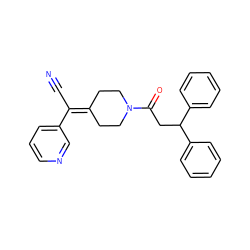 N#CC(=C1CCN(C(=O)CC(c2ccccc2)c2ccccc2)CC1)c1cccnc1 ZINC000000599458