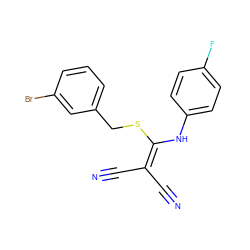 N#CC(C#N)=C(Nc1ccc(F)cc1)SCc1cccc(Br)c1 ZINC000004889306