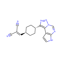 N#CC(C#N)=C[C@H]1CC[C@H](c2nnn3cnc4[nH]ccc4c23)CC1 ZINC001772639390