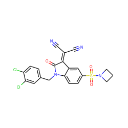 N#CC(C#N)=C1C(=O)N(Cc2ccc(Cl)c(Cl)c2)c2ccc(S(=O)(=O)N3CCC3)cc21 ZINC000040835217