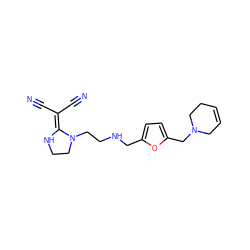 N#CC(C#N)=C1NCCN1CCNCc1ccc(CN2CC=CCC2)o1 ZINC000013825580