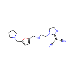 N#CC(C#N)=C1NCCN1CCNCc1ccc(CN2CCCC2)o1 ZINC000013825550