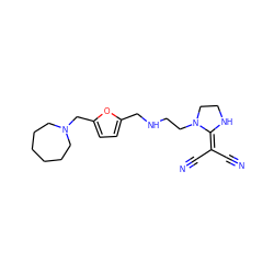 N#CC(C#N)=C1NCCN1CCNCc1ccc(CN2CCCCCC2)o1 ZINC000002010408