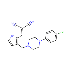 N#CC(C#N)=Cc1[nH]ccc1CN1CCN(c2ccc(Cl)cc2)CC1 ZINC000036216457