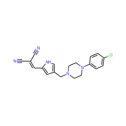 N#CC(C#N)=Cc1cc(CN2CCN(c3ccc(Cl)cc3)CC2)c[nH]1 ZINC000013862512