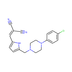 N#CC(C#N)=Cc1ccc(CN2CCN(c3ccc(Cl)cc3)CC2)[nH]1 ZINC000013862510