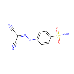 N#CC(C#N)=NNc1ccc(S(N)(=O)=O)cc1 ZINC000000378210