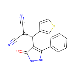 N#CC(C#N)[C@H](c1ccsc1)c1c(-c2ccccc2)[nH][nH]c1=O ZINC000000120834