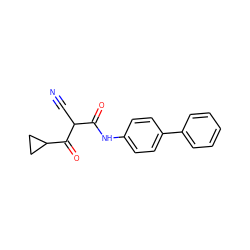 N#CC(C(=O)Nc1ccc(-c2ccccc2)cc1)C(=O)C1CC1 ZINC000100036435