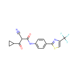 N#CC(C(=O)Nc1ccc(-c2nc(C(F)(F)F)cs2)cc1)C(=O)C1CC1 ZINC000100784891