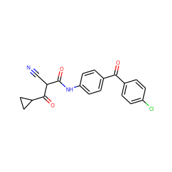 N#CC(C(=O)Nc1ccc(C(=O)c2ccc(Cl)cc2)cc1)C(=O)C1CC1 ZINC000100784955