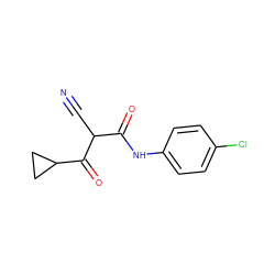 N#CC(C(=O)Nc1ccc(Cl)cc1)C(=O)C1CC1 ZINC000100785148