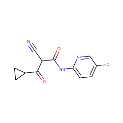 N#CC(C(=O)Nc1ccc(Cl)cn1)C(=O)C1CC1 ZINC000100047355