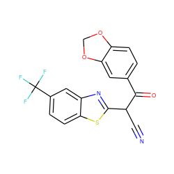 N#CC(C(=O)c1ccc2c(c1)OCO2)c1nc2cc(C(F)(F)F)ccc2s1 ZINC000101018133