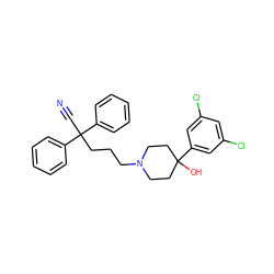 N#CC(CCCN1CCC(O)(c2cc(Cl)cc(Cl)c2)CC1)(c1ccccc1)c1ccccc1 ZINC000013802041