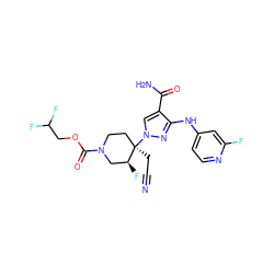 N#CC[C@@]1(n2cc(C(N)=O)c(Nc3ccnc(F)c3)n2)CCN(C(=O)OCC(F)F)C[C@@H]1F ZINC000218412711