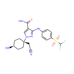 N#CC[C@]1(n2cc(C(N)=O)c(Nc3ccc(S(=O)(=O)C(F)F)cc3)n2)CC[C@H](N)CC1 ZINC001772648214