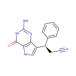 N#CC[C@H](c1ccccc1)c1c[nH]c2c(=O)[nH]c(N)nc12 ZINC000000008391