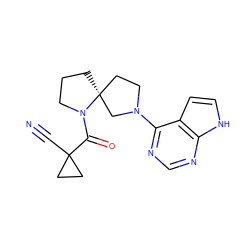 N#CC1(C(=O)N2CCC[C@@]23CCN(c2ncnc4[nH]ccc24)C3)CC1 ZINC000169699018