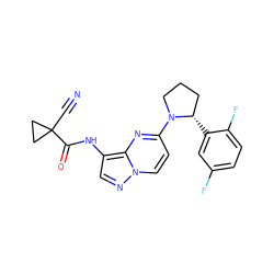 N#CC1(C(=O)Nc2cnn3ccc(N4CCC[C@@H]4c4cc(F)ccc4F)nc23)CC1 ZINC000118398265