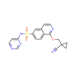 N#CC1(COc2nccc3cc(S(=O)(=O)Nc4ccncn4)ccc23)CC1 ZINC000206093271