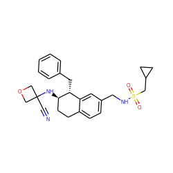 N#CC1(N[C@@H]2CCc3ccc(CNS(=O)(=O)CC4CC4)cc3[C@H]2Cc2ccccc2)COC1 ZINC000144647853