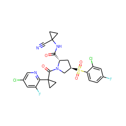 N#CC1(NC(=O)[C@@H]2C[C@@H](S(=O)(=O)c3ccc(F)cc3Cl)CN2C(=O)C2(c3ncc(Cl)cc3F)CC2)CC1 ZINC000211086138